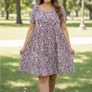 Knox Rose Womens Baby Doll Boho Grapevine Dress XXL Ruffle Purple White